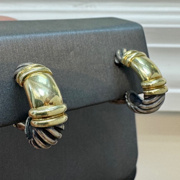 Vintage David Yurman 14K Gold & Sterling Silver Cable Hoop Earrings - Picture 1 of 7